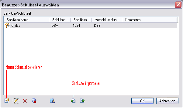 Xstart: Benutzerschl�ssel ausw�hlen
