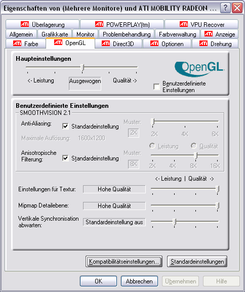 OpenGL-Einstellungen