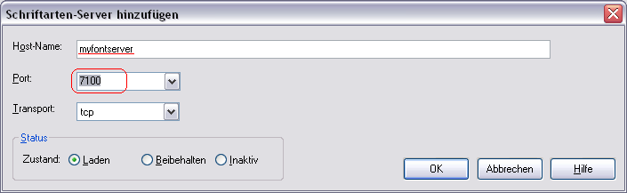 Font-Server Hinzuf�gen