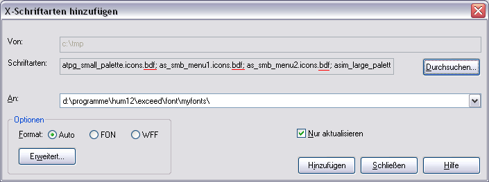 Xconfig - X-Font Hinzuf�gen