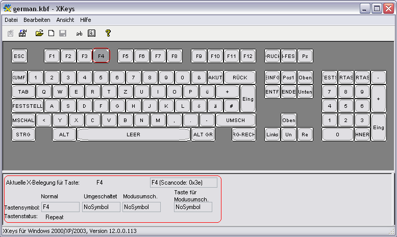 Xkeys: Tastaturbelegung